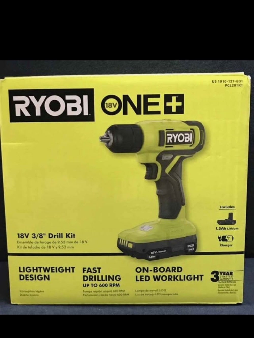 RYOBI ONE+ Cordless 3/8" Drill Driver + 1.5Ah Battery & Charger Kit. New in Box